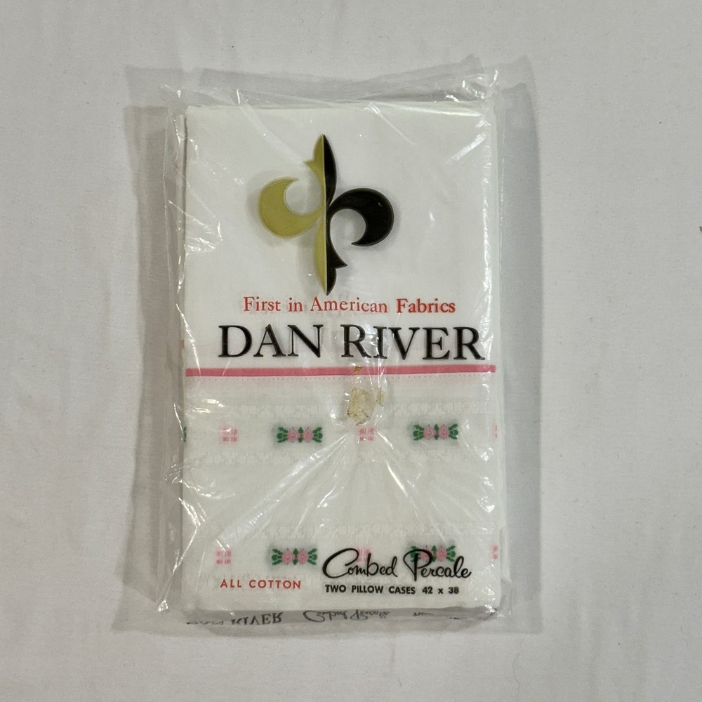 Dan River Pillowcases Combed Cotton Percale Floral Lace Vintage 42x38 White